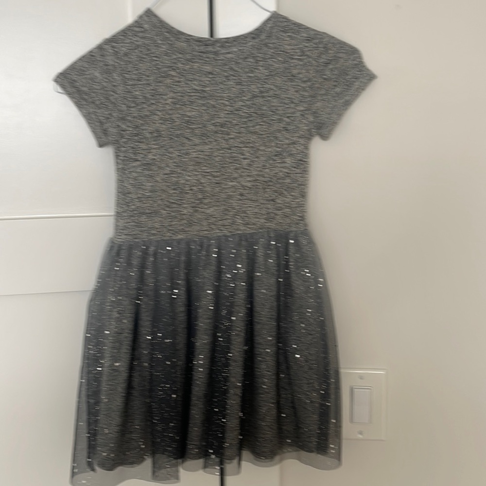 Cat and Jack grey tshirt dress with tulle sparkly overlay on skirt bottom